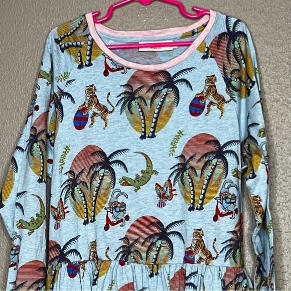 Paper Wings Girls XL Long Sleeve Dress Orgaic Cotton Bunny Tiger Palm Tree Print - Picture 2 of 8